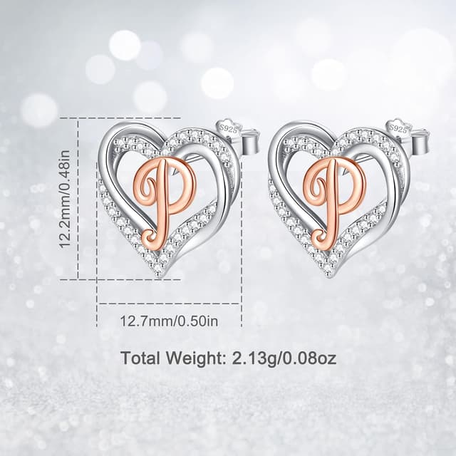 Detalle 2 de INFUSEU Buchstaben Ohrstecker aus 925 Sterling Silber mit Herz-Design (Initial A–Z)