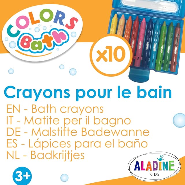 Detalle 2 de Aladine Malstifte für die Badewanne (10 Farben) – abwaschbare Bademalstifte für Kinder