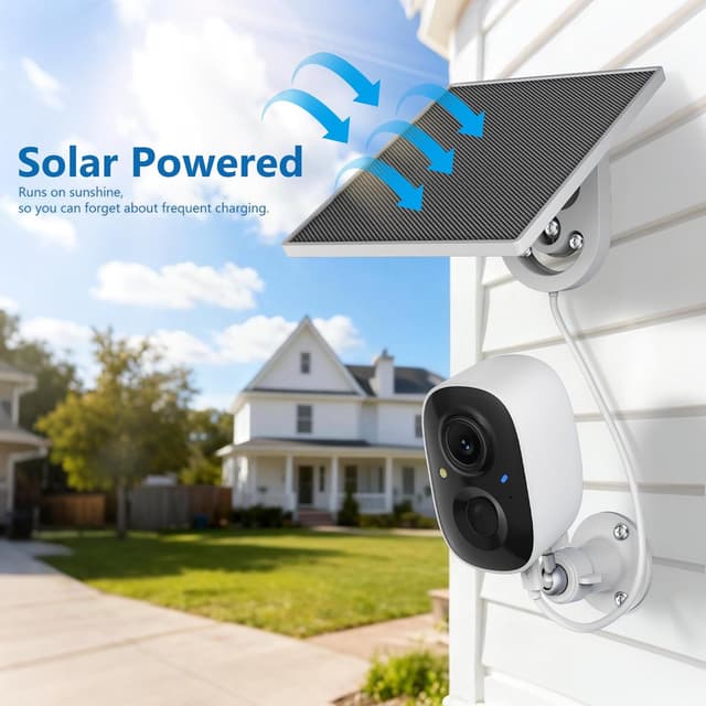 Detalle de Fazoxo 2K Solar Wireless Outdoor Security Cameras (2-Pack) with WiFi, Spotlight Color Night Vision, 2-Way Audio, Siren, SD/Cloud