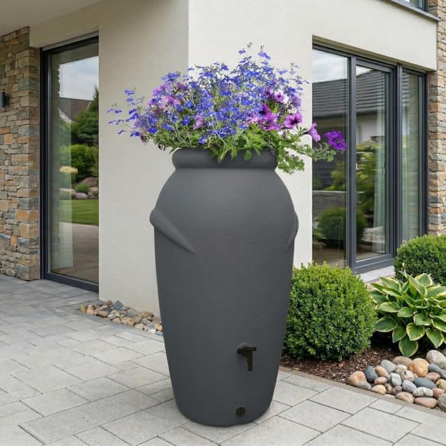 Detalle 2 de YourCasa Regentonne 210 Liter im Amphore-Design (anthrazit), frostsicher aus Kunststoff mit Wasserhahn