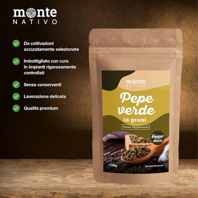 Detalle 2 de Grani di Pepe Verde Monte Nativo (150 g) di Grani di Pepe verde: spezie essiccate per un tocco vivace e fresco