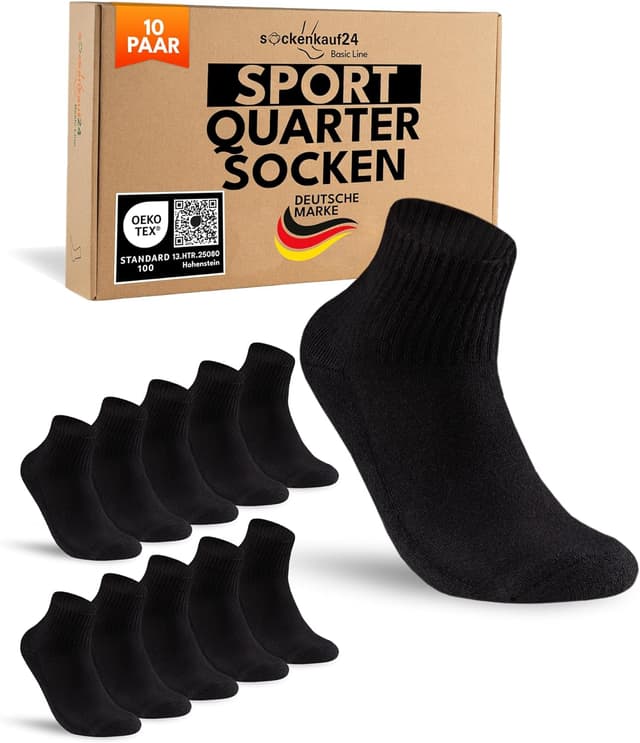 Detalle de Sockenkauf24 10 Paar kurze Sportsocken Quarter & Tennissocken – atmungsaktive Baumwolle