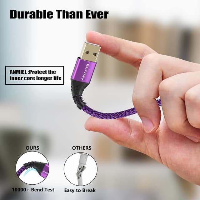 Detalle 1 de ANMIEL USB C Cable 3A, 2-Pack 10ft