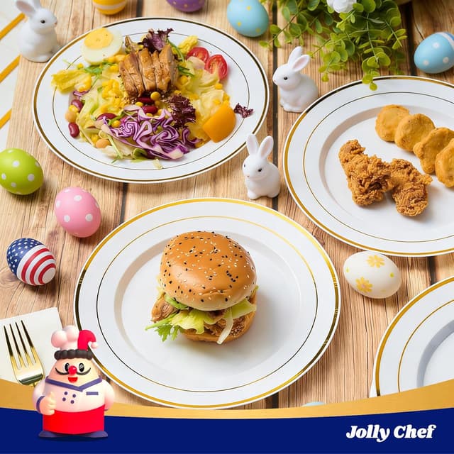 Thumbnail 3 de JOLLY CHEF Gold Plastic Plates 10 Inch 🍽