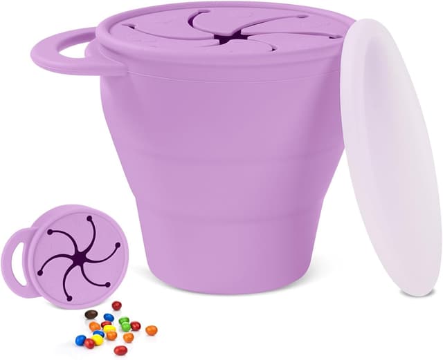 Detalle de Vicloon Tazza per Spuntino in silicone 350 ml con coperchio a petali e maniglia, viola (anti-rovesciamento)