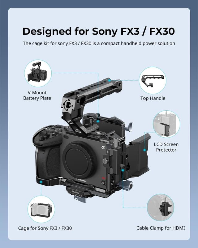 Detalle de SmallRig Cage Kit 5823 für Sony FX3 / FX30 – mit Cage, V-Mount-Akkuhalterung & NATO-Schiene
