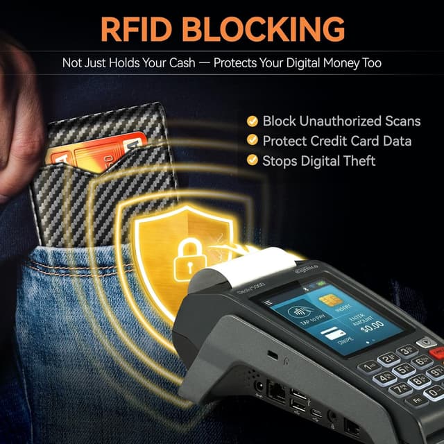 Detalle de GSOIAX Slim Wallet for Men RFID Blocking Leather Bifold (Carbon Black and Orange) — Ultra-Thin Carbon Fiber Credit Card Holder