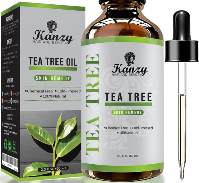 Detalle de KANZY Tea Tree Oil 60 ml – Olio essenziale di albero del tè per viso, corpo, unghie, capelli e aromaterapia