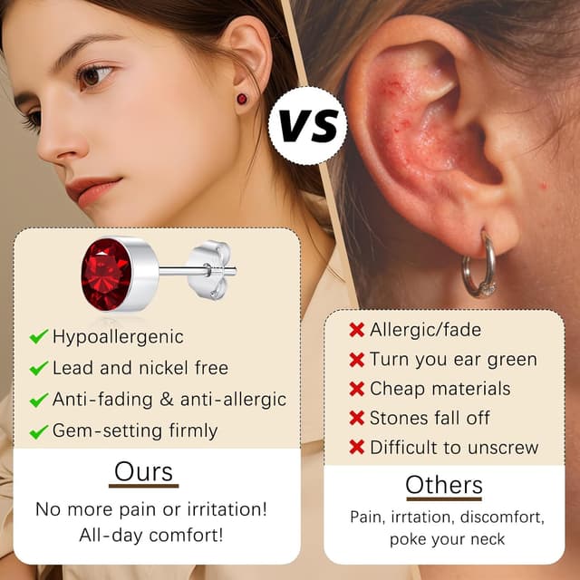 Detalle 2 de Cangall Ohrstecker Silber 925 Klein mit Zirkonia, 6 mm – hypoallergen für Damen & Mädchen