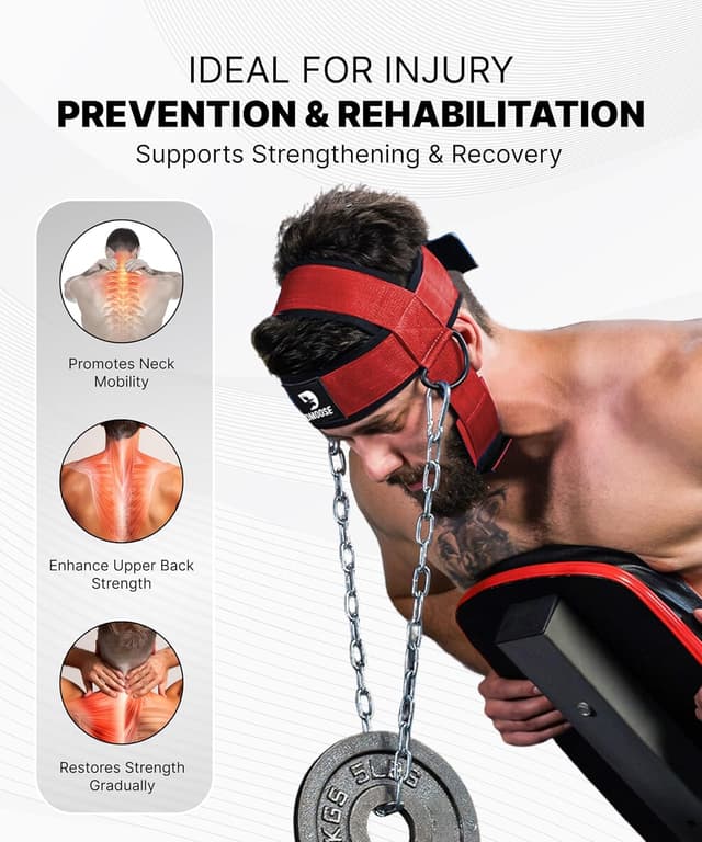 Detalle de DMoose Fitness Neck Harness for Weight Lifting with adjustable head & chin strap and steel chain