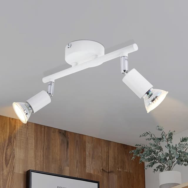 Detalle de Glitzerlife LED Deckenleuchte GU10 (2-flammig) mit drehbaren Köpfen in Weiß – moderne Deckenspots für Räume wie Flur & Küche