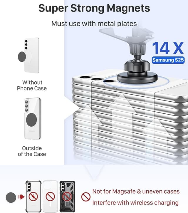 Detalle de YOSH Magnetic Phone Car Mount for round air vents (metal plate required), compatible with iPhone 16 & Android phones