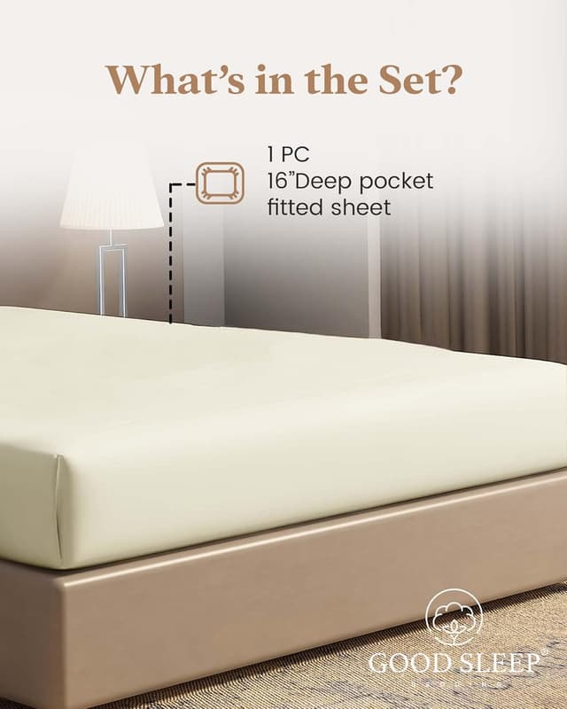 Detalle 2 de Good Sleep Bedding Luxury 100% Egyptian Cotton Super King Fitted Sheet (Ivory) – 1000 Thread Count