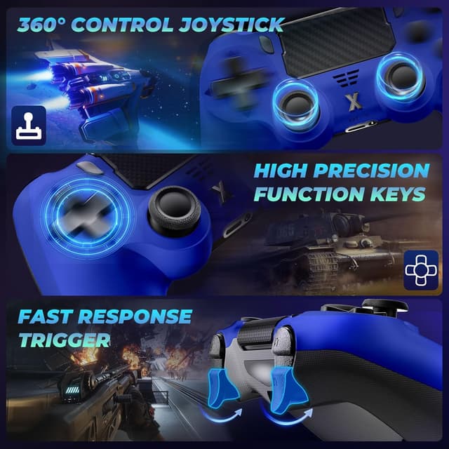 Detalle de Glitfix Wireless Controller for P4 series (P4/Pro/Slim) and PC with touch panel, vibration & 3.5mm audio jack (dark blue)