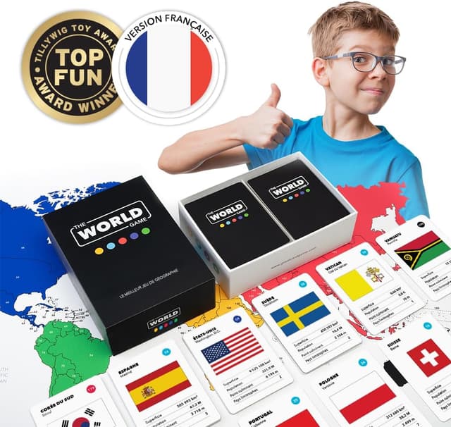 Detalle 2 de The World Game – Jeu de géographie avec carte du monde (194 pays) – jeu éducatif en français