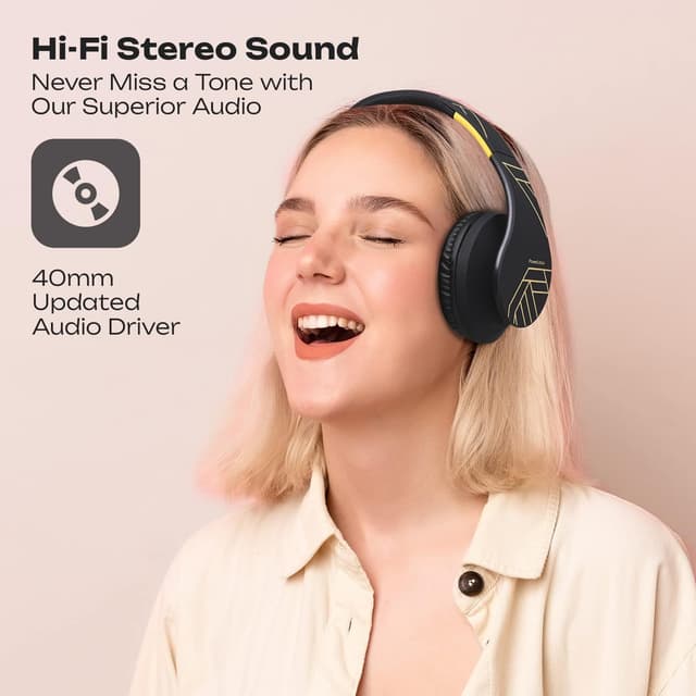Detalle de PowerLocus Bluetooth Over-Ear Headphones (Black/Yellow) with Mic, Foldable Design, Micro SD/TF and Wired Mode
