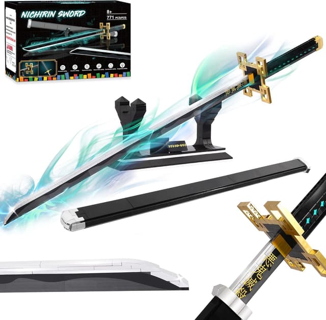 Detalle de Jorumo Swords Building Sets: 40in Tokitou Muichirou Sword (771-Piece Anime Katana Set with Scabbard & Stand)
