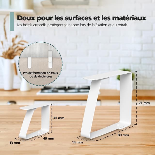 Detalle de Virea lot de 8 pinces à nappe en acier inoxydable pour tables (jusqu’à 3 cm d’épaisseur)