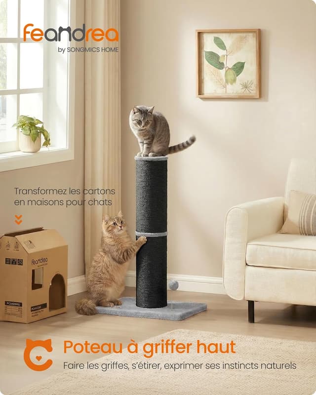 Detalle de Feandrea Arbre à Chat XXL 85 cm en sisal avec poteau à griffer et clochette (PCA042B101)