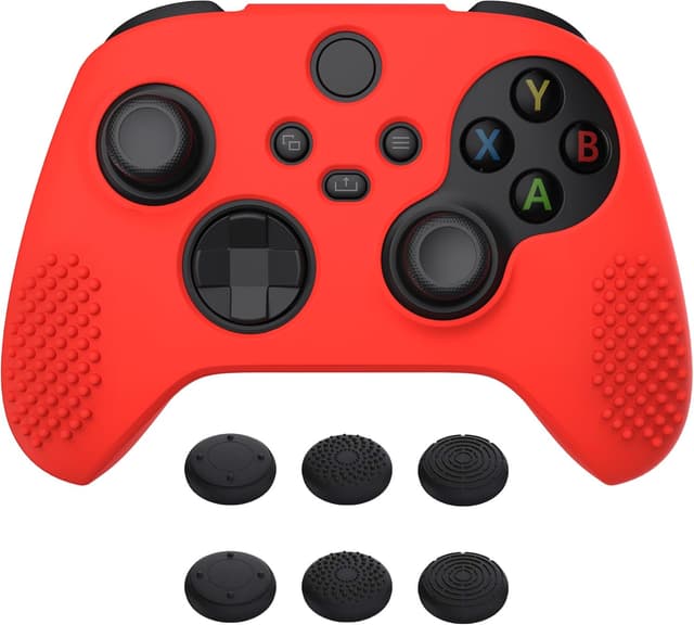 Detalle de eXtremeRate PlayVital Passion Red 3D Studded Silicone Cover for Xbox Series X/S Controller (with 6 black thumb grips)