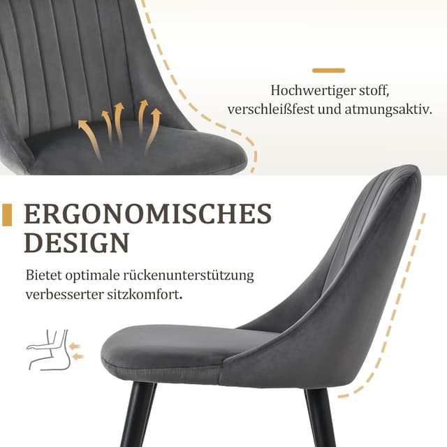 Detalle de Lot de 6 chaises de salle à manger Goeurvant gris foncé en velours et pieds en bois