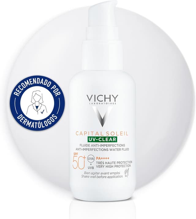 Detalle de Vichy Capital Soleil UV-Clear SPF 50+ Fluido Anti-Imperfezioni per pelli miste e grasse, con acido salicilico e niacinamide (40 ml)