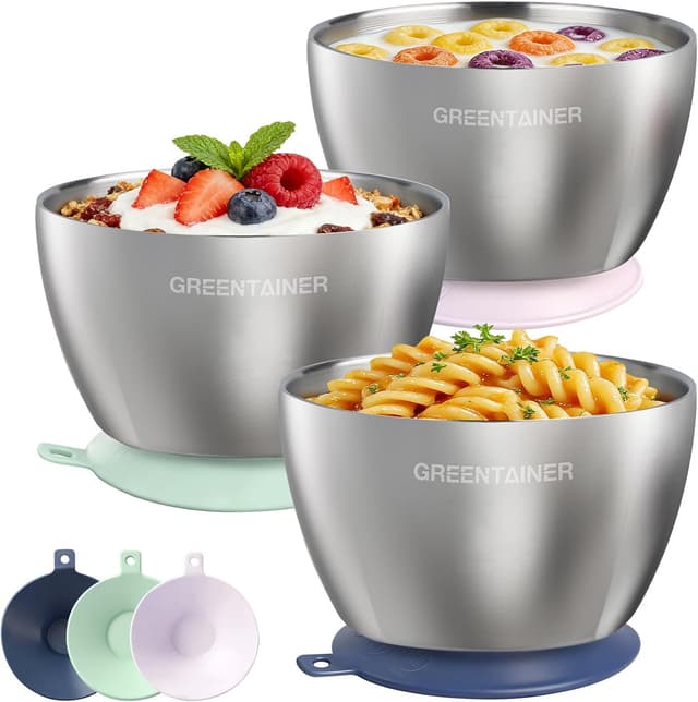 Detalle de Greentainer 304 Stainless Steel Baby Bowl Set (3-pack) with Suction Base