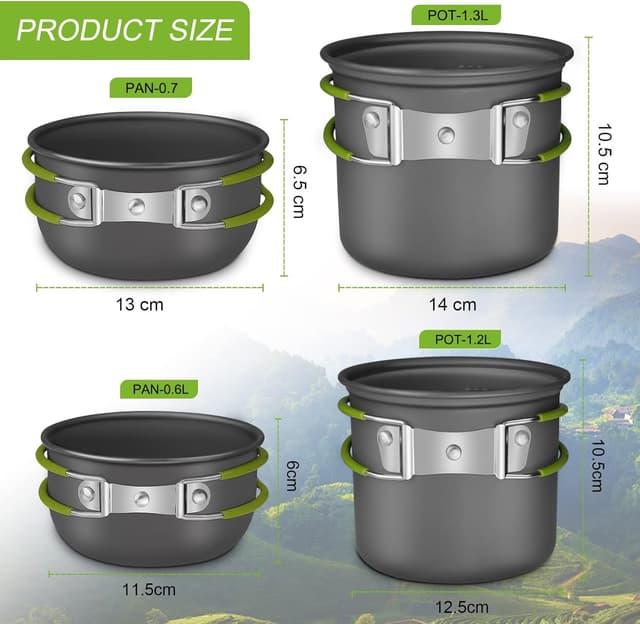 Detalle 2 de AUTOPkio 18-piece Camping Cooking Set with Mini Gas Stove (Non-stick folding cookware kit for 1–2 people)