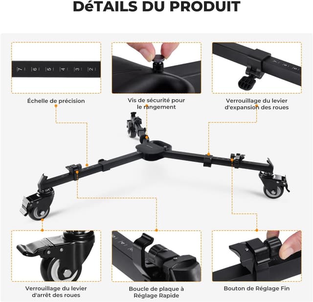 Detalle 2 de K&F Concept Dolly Trépied robuste à roulettes (support universel) jusqu’à 20 kg