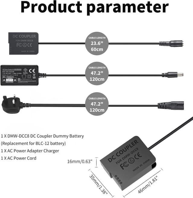 Thumbnail 6 de F1TP DMW-AC8 AC Power Adapter + DCC8 Dummy Battery Coupler for Panasonic Lumix cameras
