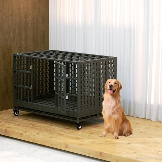 Thumbnail 6 de Snuowu 38 Inch Heavy Duty Dog Crate with Wheels (Folding Metal, Removable Tray) for Large & Medium Dogs