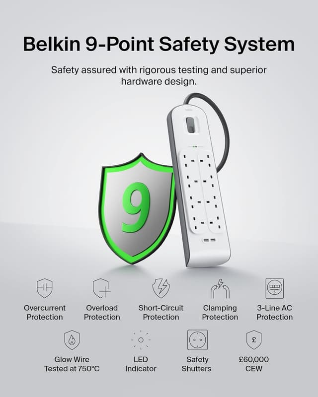 Detalle 2 de Belkin Extension Lead 8‑Way with USB