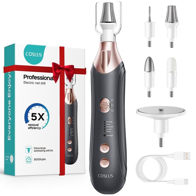 Detalle de COSLUS C43 professioneller elektrischer Nagelfräser-Set für Maniküre & Pediküre (5 Geschwindigkeiten) – grau