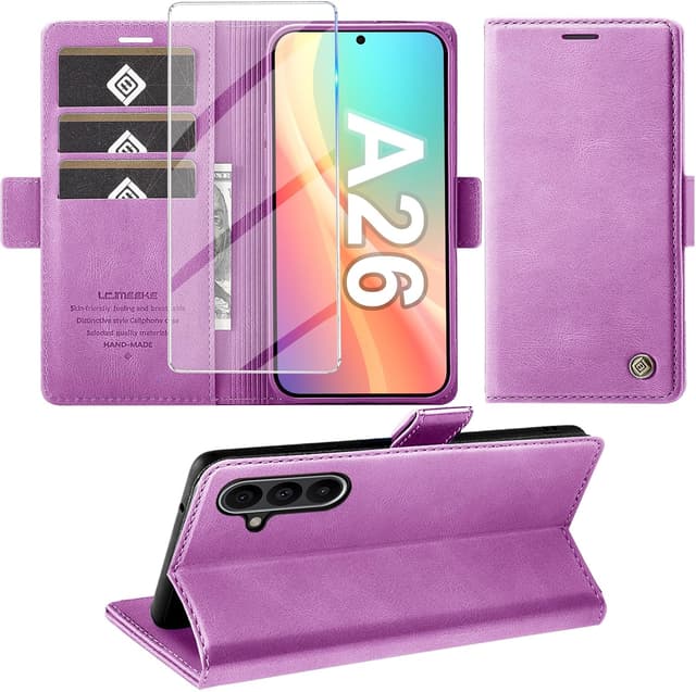 Detalle de Giyer Handyhülle für Samsung Galaxy A26 5G – PU Leder Wallet Flip Case mit Kartenfächern, Schutzfolie & Standfunktion (Lila)