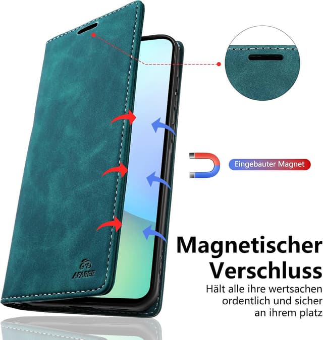 Detalle de AFARER Klapp-Brieftasche für Samsung Galaxy A56 (blau) mit Kartenfächern und Ständerfunktion