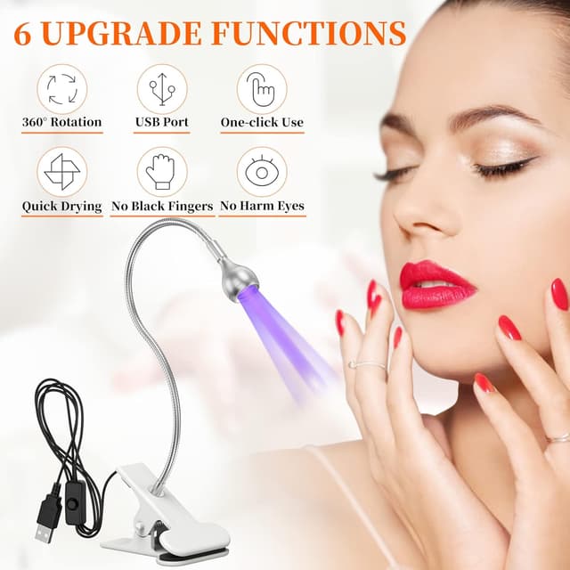 Detalle de AISEELY UV Glue Curing Lamp (3W) with clip and switch for UV resin, gel polish & circuit board repair