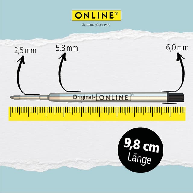 Detalle 2 de ONLINE 6 Kugelschreiberminen schwarz im G2-Format (Strichstärke M) – Standard Großraummine für viele Kulis