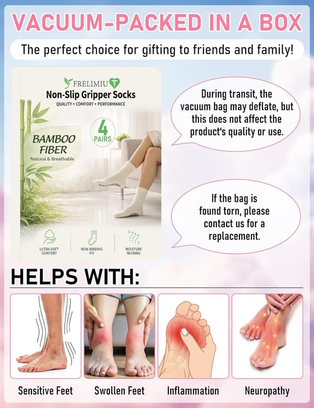 Thumbnail 6 de Frelimiu Diabetic Socks with Grippers for Women (Non-Slip Bamboo Viscose), 4 Pairs, Size 8–11