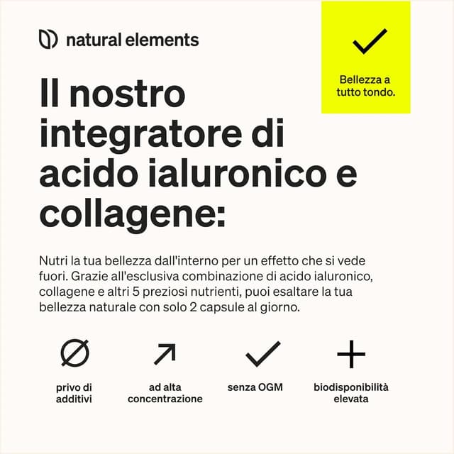 Detalle de Natural Elements Collagene e Acido Ialuronico Integratore da 180 capsule con Vitamina C e Biotina