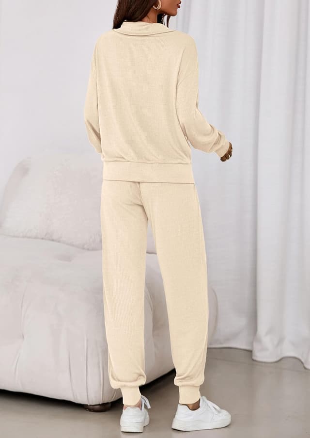 Detalle de PRETTYGARDEN Women’s Fall 2-Piece Lounge Set (Half-Zip Sweatshirt + Drawstring Joggers)