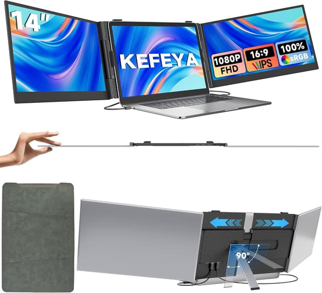 Detalle de KEFEYA Écran portable 14" triple (extension PC) FHD 1080p 100% sRGB, plug & play