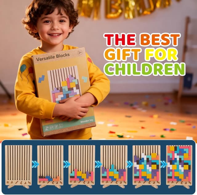 Thumbnail 6 de Holzpuzzle Tetris – Montessori Lernspielzeug aus Naturholz (3D Stapel-/Steckpuzzle) für Kinder ab 3