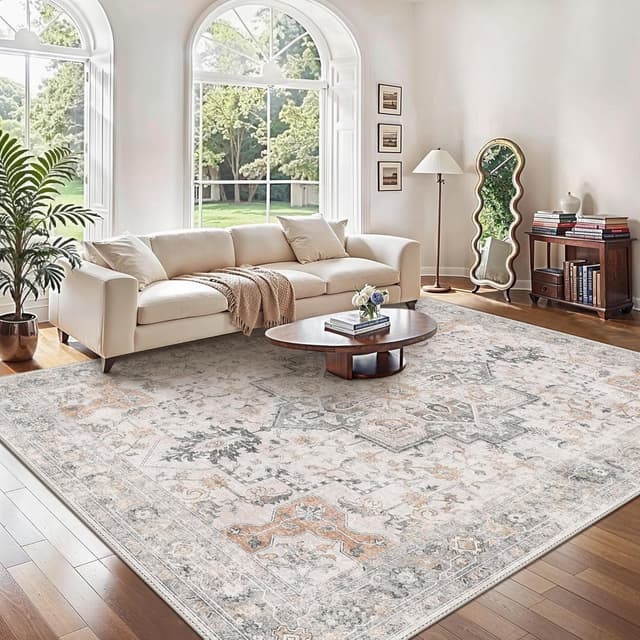 Detalle de GENIMO Large Washable Rugs (240x300cm) – Extra Large Low Pile Non-Shedding Area Rug, Vintage Boho/Oriental Design