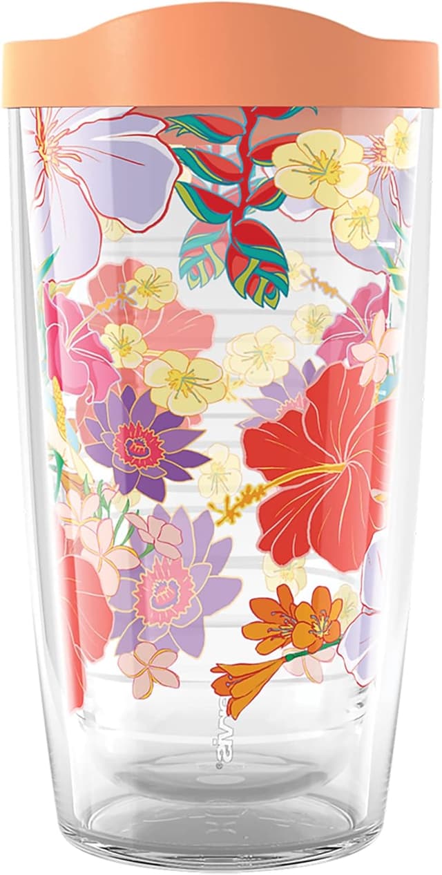 Detalle de Tervis Tropical Hibiscus Party Double-Walled Insulated Tumbler Travel Cup (16oz, Classic) — Made in USA