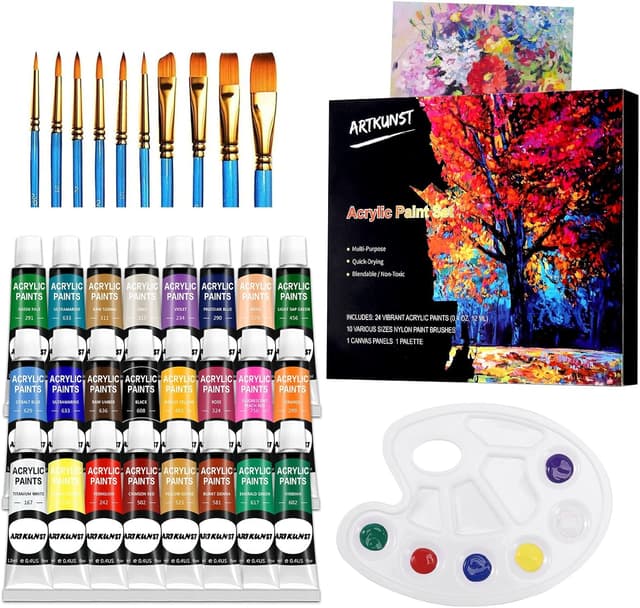 Detalle de Acrylic Paint Set 24 Colours with 10 Brushes
