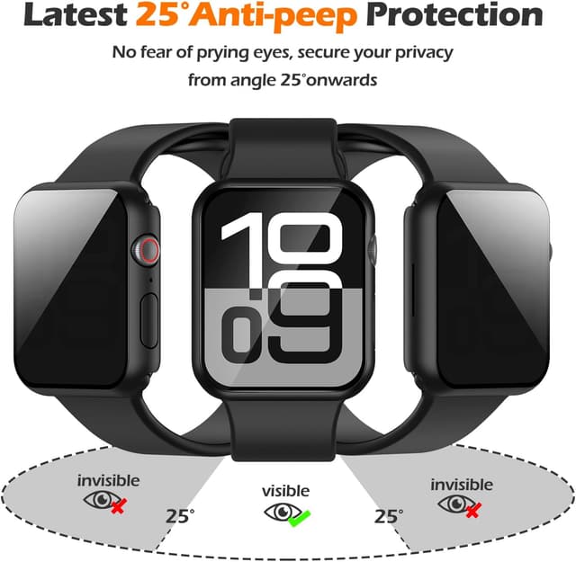 Detalle de Misxi 2-Pack All-Around Protective Privacy PC Case for Apple Watch Series 11 & Series 10 (42mm) with Anti-Spy Tempered Glass (Black)