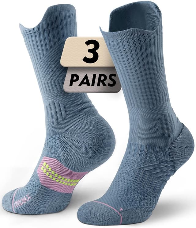 Detalle de Juclise Women’s Coolmax Bamboo Compression Running Crew Socks (3 Pairs) – anti-blister cushioned support