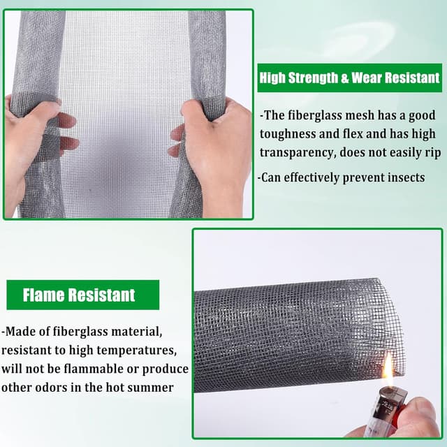 Detalle de Fliegennetz Meterware 120 x 250 cm aus Fiberglas (PVC-beschichtet), schneidbar – Ersatznetz für Fenster & Terrassentür (Grau)