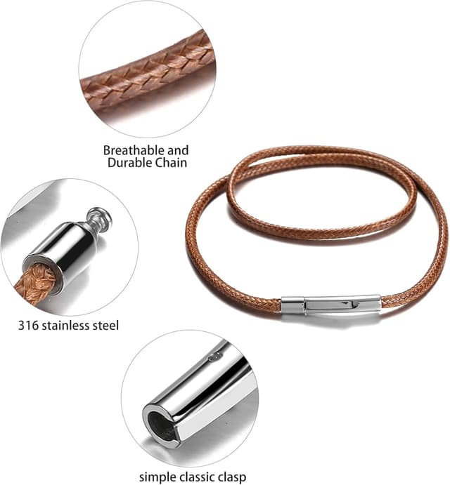 Detalle de RWQIAN Herren Lederkette 2/3 mm mit Verschluss – Lederband Halskette Schwarz/Braun, Länge 46–76 cm