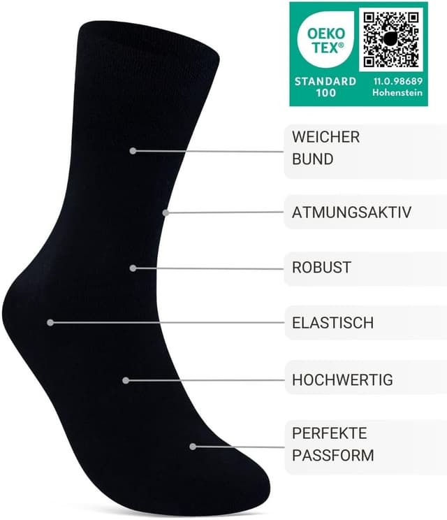 Detalle 2 de sockenkauf24 Diabetikersocken ohne Gummi & ohne Naht – 97% Baumwolle, Komfortbund (6 Paar)